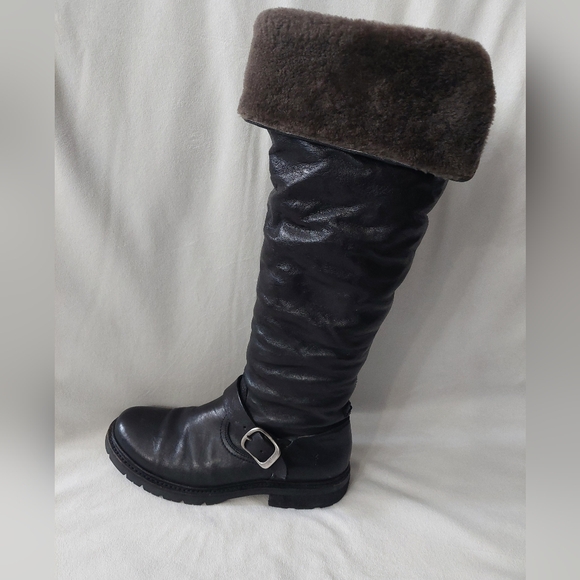 Black Frye Vanessa OTK Leather Boots—Fits Women's Size 8—Shearling Wool Lining - Picture 4 of 16